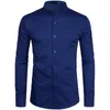 Svart Slim Fit Banded Collar Dress Shirt Men Långärmad Män Arbete Shirt Casual Button Down Busienss Shirt With Pocket 210522