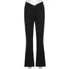 Casual V-Shaped High Waisted Flare Byxor Kvinnor Mode 2021summer Chic Black Byxor för kvinnliga Sweatpants Capri Streetwear Y211115