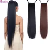 Synthetic Wigs Long Silky Straight Ponytails Clip In Pony Tail Heat Resistant Fake Hair Wrap Round Hairpiece 30-32 Inch