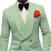 Mint Green Men Suit Jacket with Double Breasted Shawl Lapel Coat for Singer Prom Stage Slim Fit Male Blazer Fashion Clothes 211120