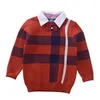 소년 2018 셔츠 스웨터 칼라 아기 스트라이프 격자 무늬 풀오버 니트 아이 의류 가을 겨울 새로운 어린이 스웨터 소년 의류