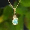 Boho kvinnlig oval pendant halsband ros guld silver färgkedja halsband för kvinnor charm kristall ananas bröllop smycken