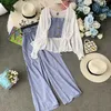 Fashion Suit Female Summer Camisole + High Waist Wide Leg Pants Trousers + Sunscreen Cardigan Jacket Three-piece Suit Y0625