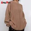 Women's Knitted Sweater Autumn Winter Elegant Jumper Oversized Pullover O Neck Casual Beige Knit Vintage Brown Sweater long 210918