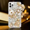 Custodie per telefoni di lusso 3D per ragazze e donne per Iphone 15 14 12 13 11 Pro Max Xr Sparkle Glitter Diamond Crystal Strass Charm pendente Cover protettiva