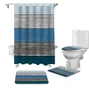 Zasłony prysznicowe retro farm stodoła niebieska szara w paski gradientowe zasłona toaleta pokrywka pokrywka do kąpieli mata z zestawem łazienki dywan wanna wystrój domu