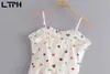 Ins Streetwear Vintage Fruit Print Dames Tanks Crop Top Mouwloze Tops Bow Short Casual All-Match Camisole Zomer 210427