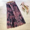 Frühling Sommer Herbst Frauen Koreanischen Stil Blau Grün Tie Dye Hohe Taille Midi Lange Falten Rock Weibliche Mit Gürtel 210421