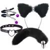 Nxysm bonsage 4pcs sexleksaker för kvinnor sele goth exotiska tillbehör set söt huvudband svansplugg hjärta krage nippel klämmor bondage redskap 1126