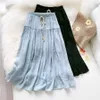 GIGOGOU Korean Style Long A Line Skirt Women For Spring Summer Blue White Black High Waist Sun School Midi Pleated 210629