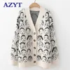 AZYT Otoño Invierno Comic cuello en V Cardigan mujer chaqueta de punto suéter abrigo Casual chaqueta de punto suéter para mujer 210928