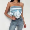 Summer Bandage Bow Imitation Silk Strapless Crop Top Sexy Sleeveless Elastic Backless Tank Fashion Club Party s 210603
