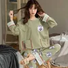 Pliktea Женщины хлопковые пижамы, набор мультфильмов домашняя одежда, домашняя одежда, одежда, носить с длинным рукавом женская пижама хлопковая снаряда 210713
