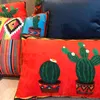 Funda de cojín DUNXDECO, funda de almohada decorativa, estilo mexicano, estampado de Cactus de suelo rojo pasión, chenilla suave, sofá de sala de arte Coussin 210401