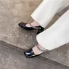 Meotina Натуральные кожаные квадратные насосы для ног насосы женщин на высоком каблуке мода цепь коренастые каблуки туфли дам обувь черная весна 40 210520