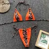 Zomer sexy luipaard print twee-stukken vrouwen spaghetti riem badpak lace up strand vakantie vrouwelijke bikini 210414