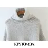 Kvinnor Mode Tjock Varm Överdimensionerad Stickad Tröja High Neck Långärmad Kvinnlig Pullovers Chic Toppar 210420