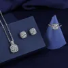 Conjunto de jóias de diamantes do laboratório de noivado 925 Sterling Silver Party Wedding Rings Brincos Colar para mulheres pedras preciosas de gemas
