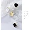 Luxury 925 Sterling Silver Trendy Square Shape Enamel Stud Earrings for Women Wedding Party Fashion Jewelry 210707