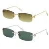 Grossistförsäljning av modestil Rimless Solglasögon Square T8200816A Delicate Unisex Metal Sun Glasses Rektangel Driving C Decoration UV400 Blue Lens