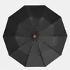 Wood Handle Folding Waterproof Umbrella Business Male Strong Rain Umbrella for Men and Women UV