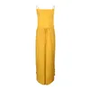 Boho Sexy Spaghetti Strap Jumpsuits Women Summer Sleeveless Lace Up Slit Casual Loose Holiday Beach Style Yellow Long Romper 210517