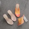 2021 여성 샌들 PVC 젤리 크리스탈 힐 투명 섹시한 명확한 하이힐 여름 chunky 펌프 신발 051202