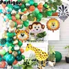 ジャングルサファリテーマパーティーバルーンガーランドキット動物風船ヤシの葉子供たちの葉の誕生日パーティーベビーシャワー装飾210719