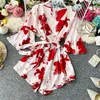 Dames Jumpsuit Wide Play Playsuit Boho Bloemenprint Chiffon Vrouwelijke Sexy V-hals Romper Zomer Strand Gegooide Overalls 210422