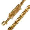 1/2/3ft Heavy Gold Cuban Curb Miami Chain 14mm StainlSteel Dog Safety Leash Buffer Spring Labor-Saving With Leather Handle X0509