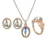 3 pièces élégant Transparent pierres précieuses pendentif colliers boucles d'oreilles bagues ensemble combinaison bijoux cadeau pour petite amie maman