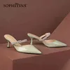 Sophitina Cover-Toe Sandálias Femininas Moda All-Match Cinto de Verão Slip-on Chinelos Handmade Couro Senhora Sapatos AO738 210513