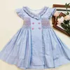 Girls Smocked Dress Baby Handmade Smock Clothes for Girl Children Boutique Embroidery Clothing Infant Spain Princess Frocks 210615