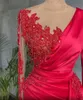 Elegantes y elegantes vestidos de fiesta de sirena roja con tren y cuentas, pliegues fruncidos, vestido de noche de satén, ropa de fiesta formal, vestidos de desfile hechos a medida, Robe de mari￩e