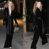 Party Jumpsuits for Women Sexy V Neck Long Sleeve Black Gold Velvet Jumpsuit Bandage Wide Leg Trousers Female Overalls 210520