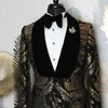 Floral Jacquard Prom Män Passar för bröllop 2 stycke Anpassad brudgum Tuxedo Man Set Blazer med svarta byxor Male Fasion kläder x0909