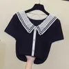 Crop Top Feminino Polo Camisas Verão T-shirt de Manga Curta T-shirt Mulheres Vintage Roupas Ribbed Stripe Slim Knit Top Cropped Sweater 210604