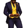 3 pezzi abiti da uomo africano slim fit gilet doppio petto giallo blu royal smoking da sposa per cena da sposo con pantaloni X0909