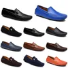 Läder Doudou män Casual Driving Shoes Andningsbara Mjuka Sole Ljus Tans Svart Navys Vit Blå Silver Gul Grå Skor All-Match Outdoor Cross-Border