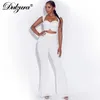 Dulzura Gebreide knoppen Vrouwen Twee Stuk Set Crop Top Tanks Hoge Taille Flare Broek Bell Bodycon Sexy Party Elegante bijpassende Club Y0625