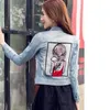 デニム女性のジャケット漫画の女の子の短いルーズジーンズ秋のコート女性のチャーケータムヤーストリートウェアボーイフレンド女性のジャケット