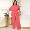 XL4XL One Shoulder Plus Size Long Jumpsuits Women High Waist Belt Half Sleeve Wide Leg Bodysuit Office Lady One Piece Bodysuits4403146