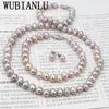 Wubianlu Purpel Pearl Sets vis Clasp 7-8mm Ketting 18 Armband 7.5 Inch Earring Dames Sieraden Maken Ontwerp