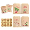 Décorations de Noël Sacs cadeaux en papier kraft Vintage Party Candy Cookie Favor Pack d'emballage Ensemble Père Noël Elk Autocollants de Noël Fournitures de poche