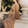 Zomer vrouwen partij lange mouw vintage kant maxi tuniek strand jurk 210415