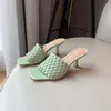 Peep Toe Square Weave High Heels Fashion Mules Mature Lady Sexy Simple Style Slip On Sandals Women L36
