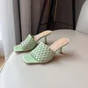 Peep Toe Square Weave High Heels Fashion Mules Mature Lady Sexig enkel stil Slip på Sandals Women L36