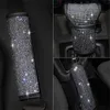 Bilstolsbälte Bälte Skyddsskolor Pads med Bling Rhinestones Crystal 4PCS Universal Safety Säkerhetsbälte Handbroms Protector Set Auto Interior Accessoarer