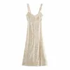 Za Vintage Animal Print Women Summer Dress Sleeveless Straps Elastic Sundress Chic Side Zip Front Slit Woman Long Dresses 210602