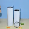 20oz Sublimation straight tumblers blank Skinny glossy tumbler With clear Straws boxes Stainless Steel white Water Bottle Double wall Vacuum Insulated Cups